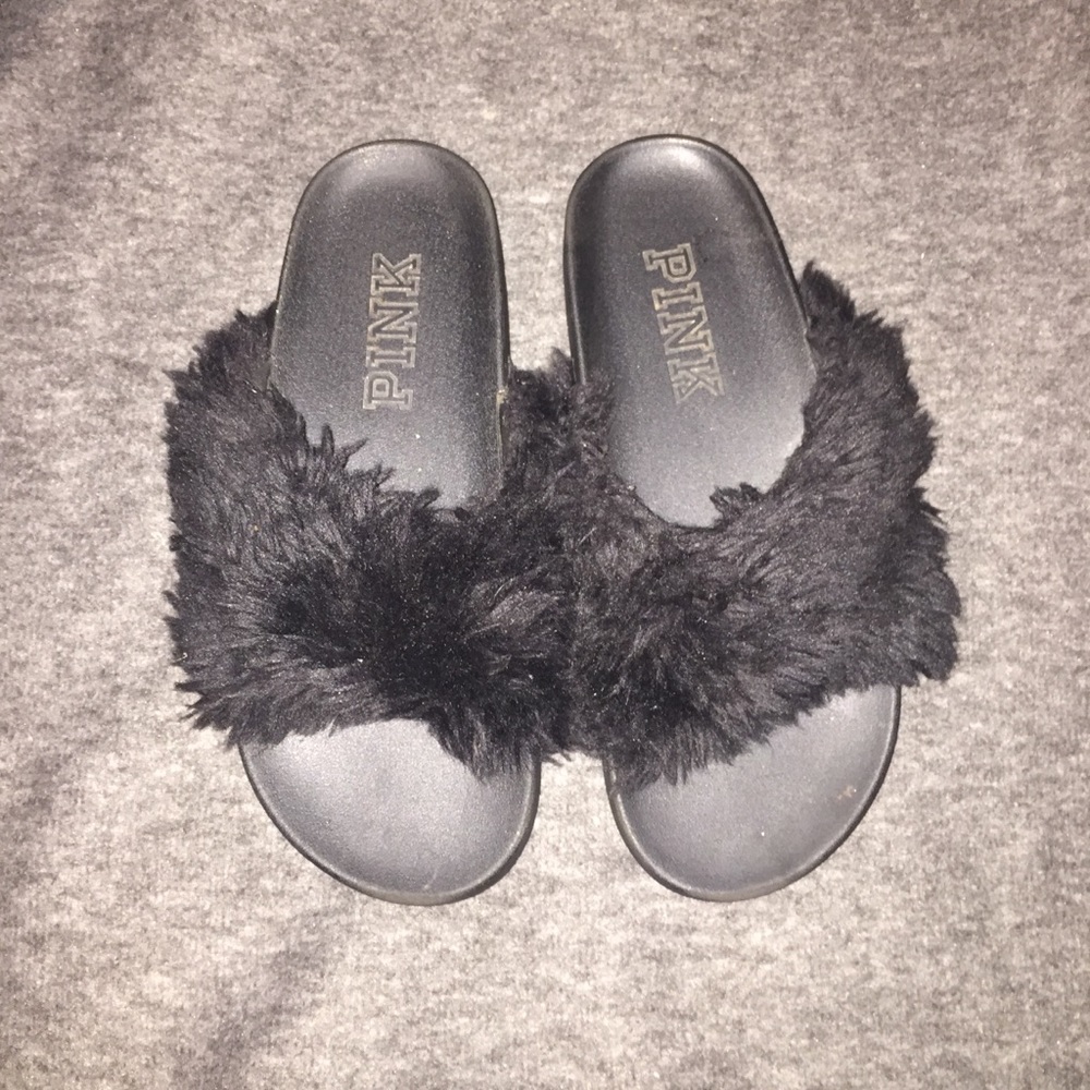 Victoria’s Secret Faux Fur Criss Cross Slides